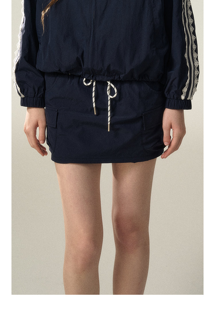 Laced Stripe Zip-Up Jacket And Matching Skirt