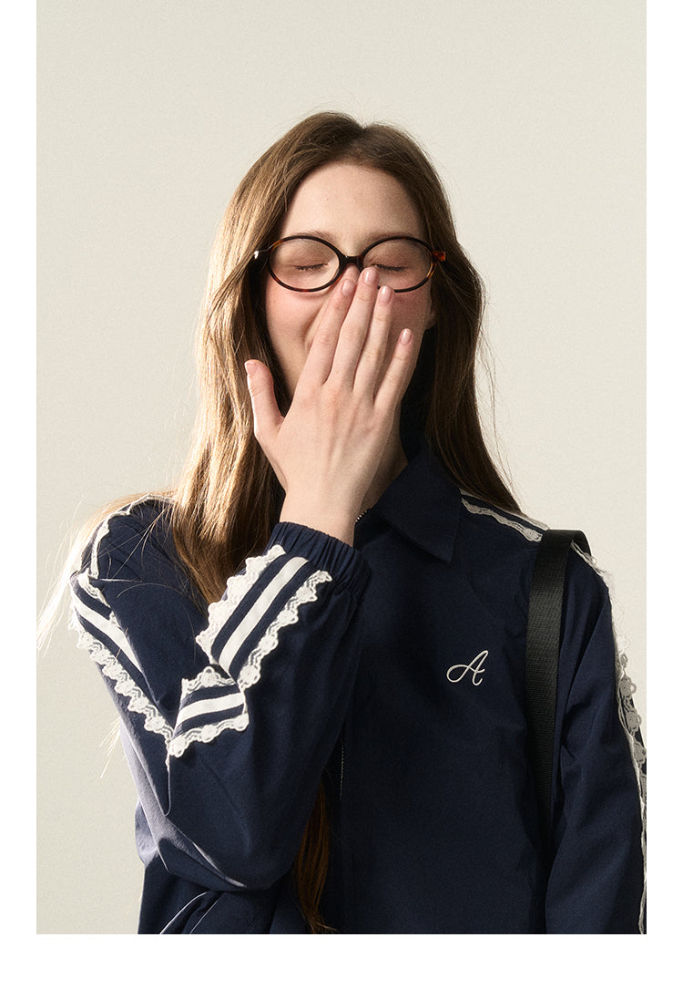 Laced Stripe Zip-Up Jacket And Matching Skirt