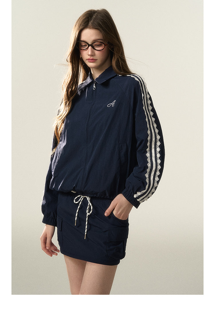 Laced Stripe Zip-Up Jacket And Matching Skirt