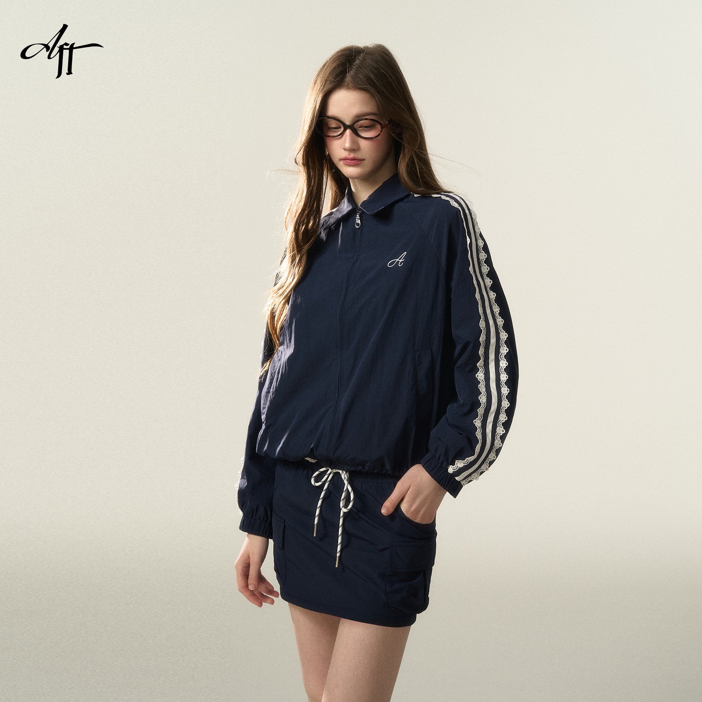 Laced Stripe Zip-Up Jacket And Matching Skirt