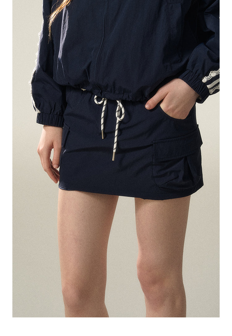 Laced Stripe Zip-Up Jacket And Matching Skirt