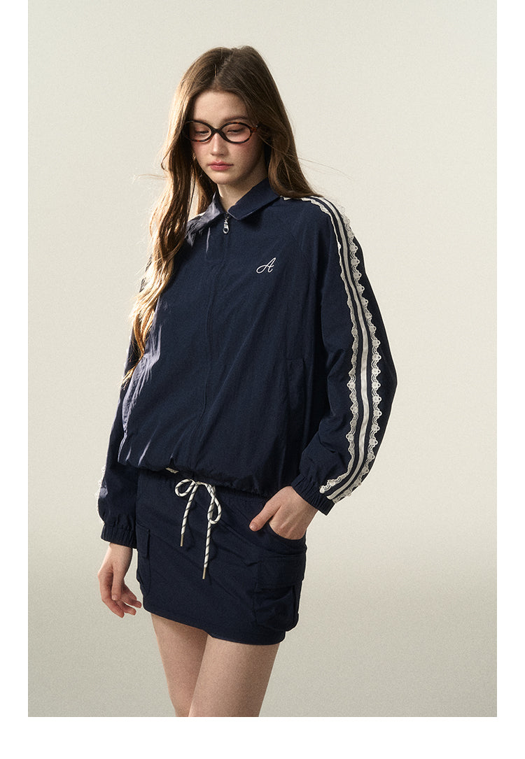 Laced Stripe Zip-Up Jacket And Matching Skirt