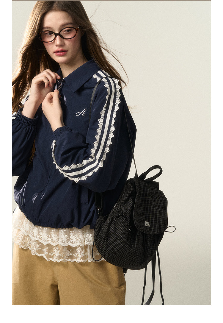 Laced Stripe Zip-Up Jacket And Matching Skirt