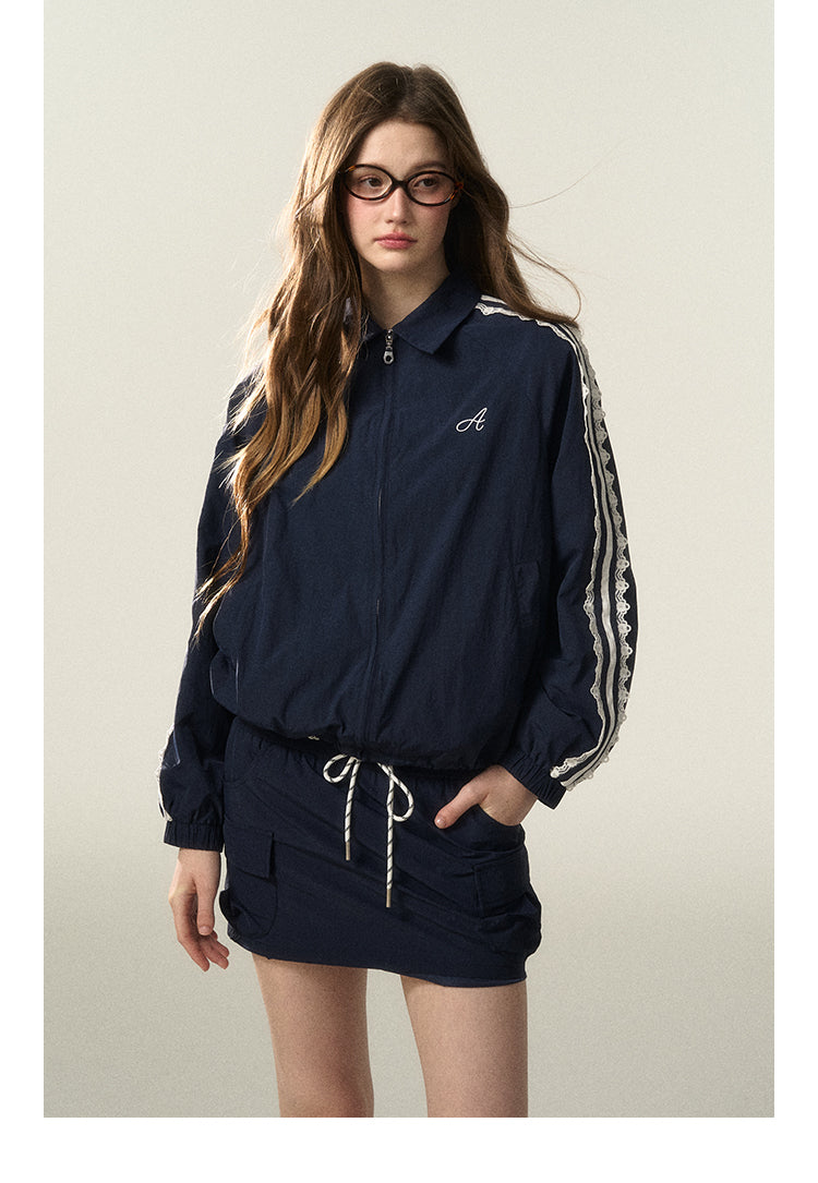 Laced Stripe Zip-Up Jacket And Matching Skirt