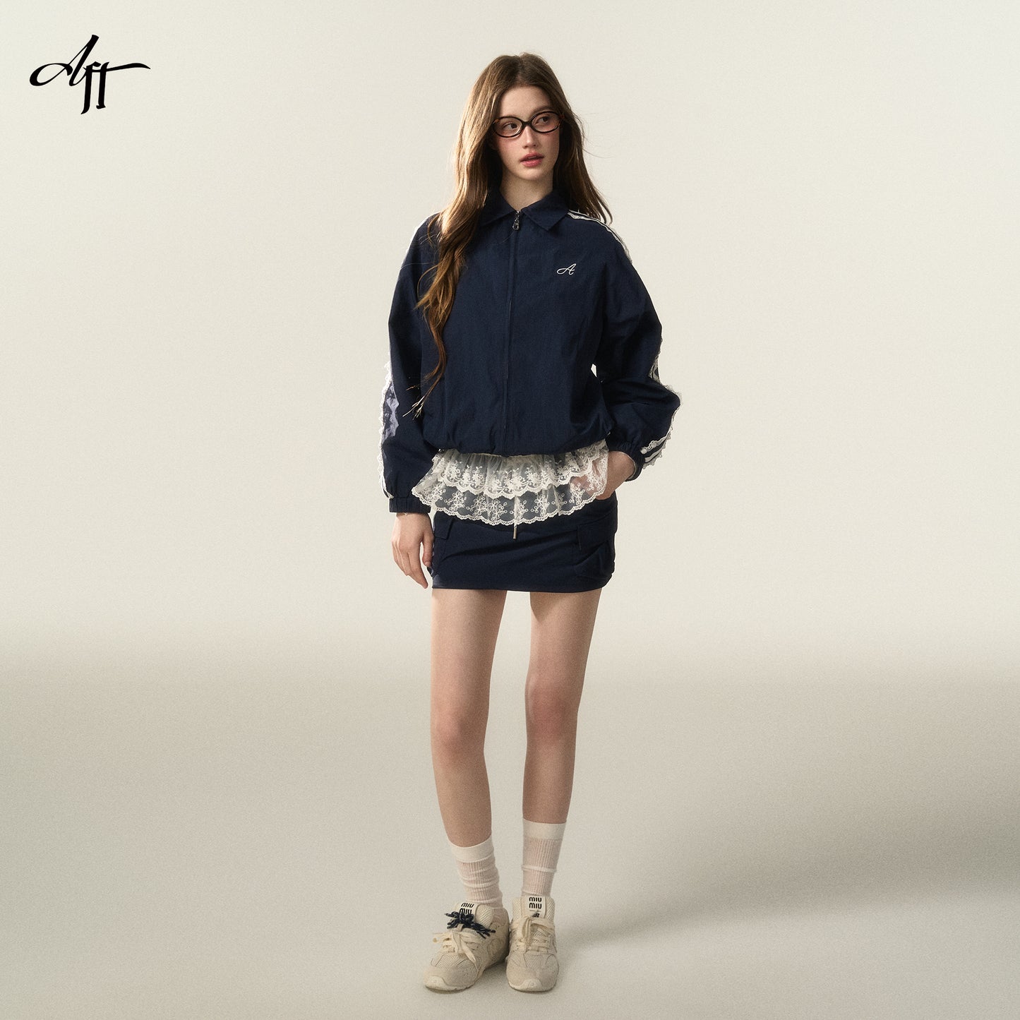 Laced Stripe Zip-Up Jacket And Matching Skirt