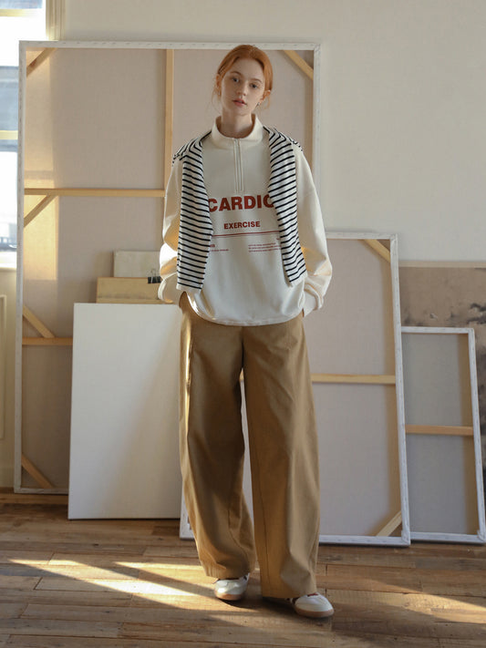 High Waist Curved Wide-Leg Pants