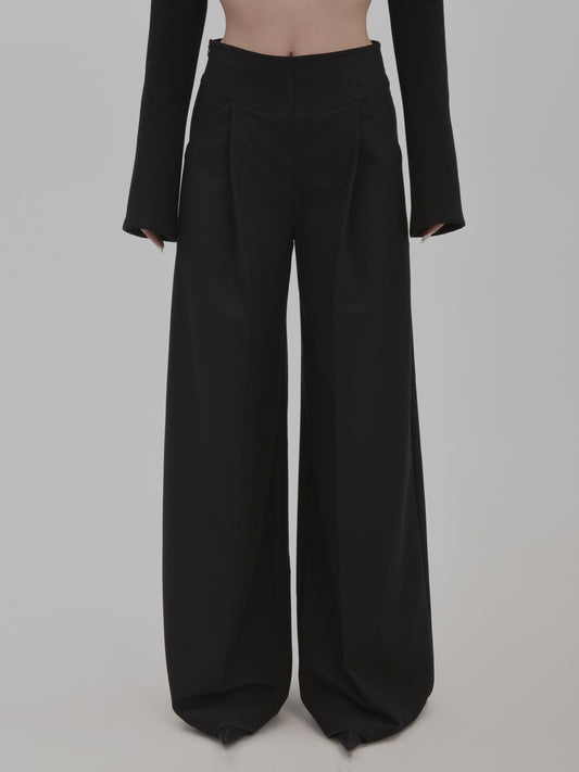 Floor-Length Tailored Tuck Wide-Leg Pants
