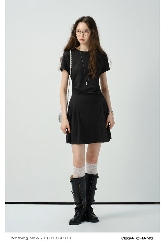 Minimalist T-Shirt Dress With Side Pleats