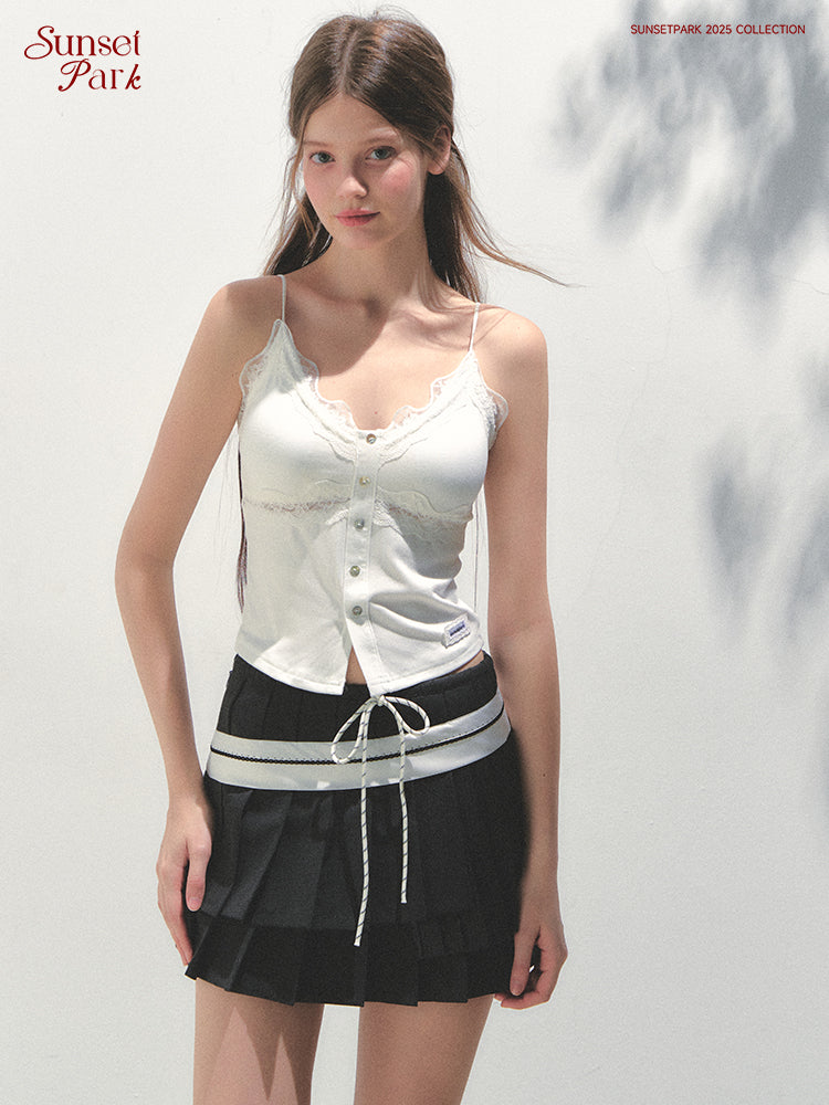 Lace Detail Button-Front Padded Bra Top