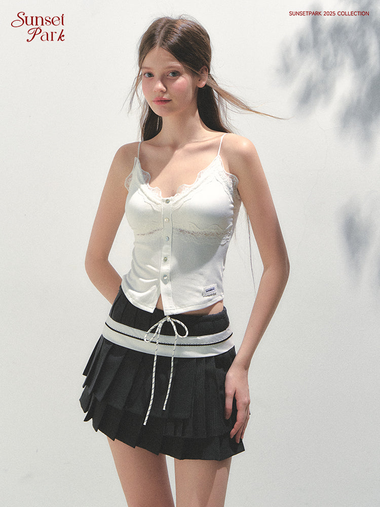 Lace Detail Button-Front Padded Bra Top
