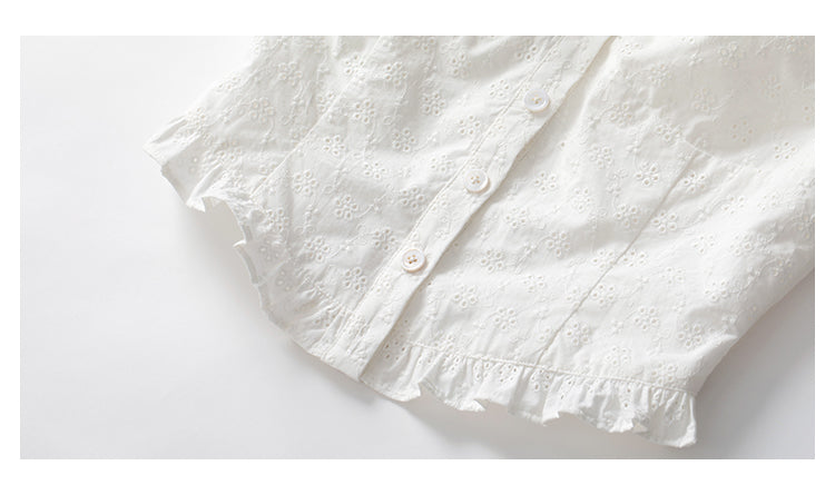 Two-Way Shoulder Eyelet Embroidered Puff-Sleeve Blouse