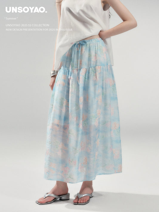 Floral Embroidered Sheer Maxi Skirt