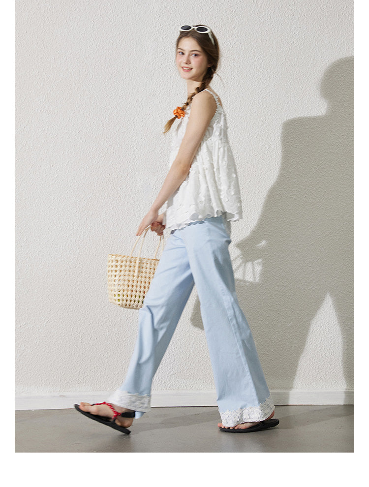 Embroidered Floral Cotton Half-Button Camisole