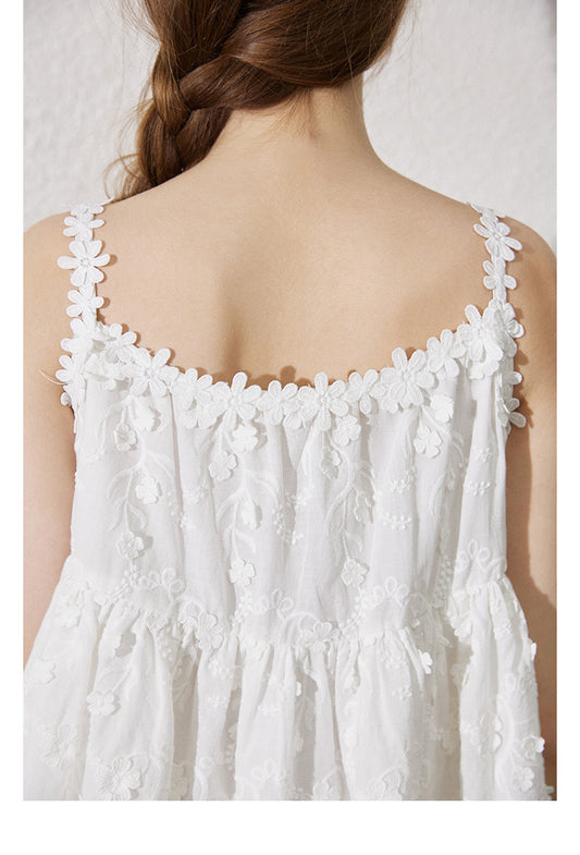 Embroidered Floral Cotton Half-Button Camisole