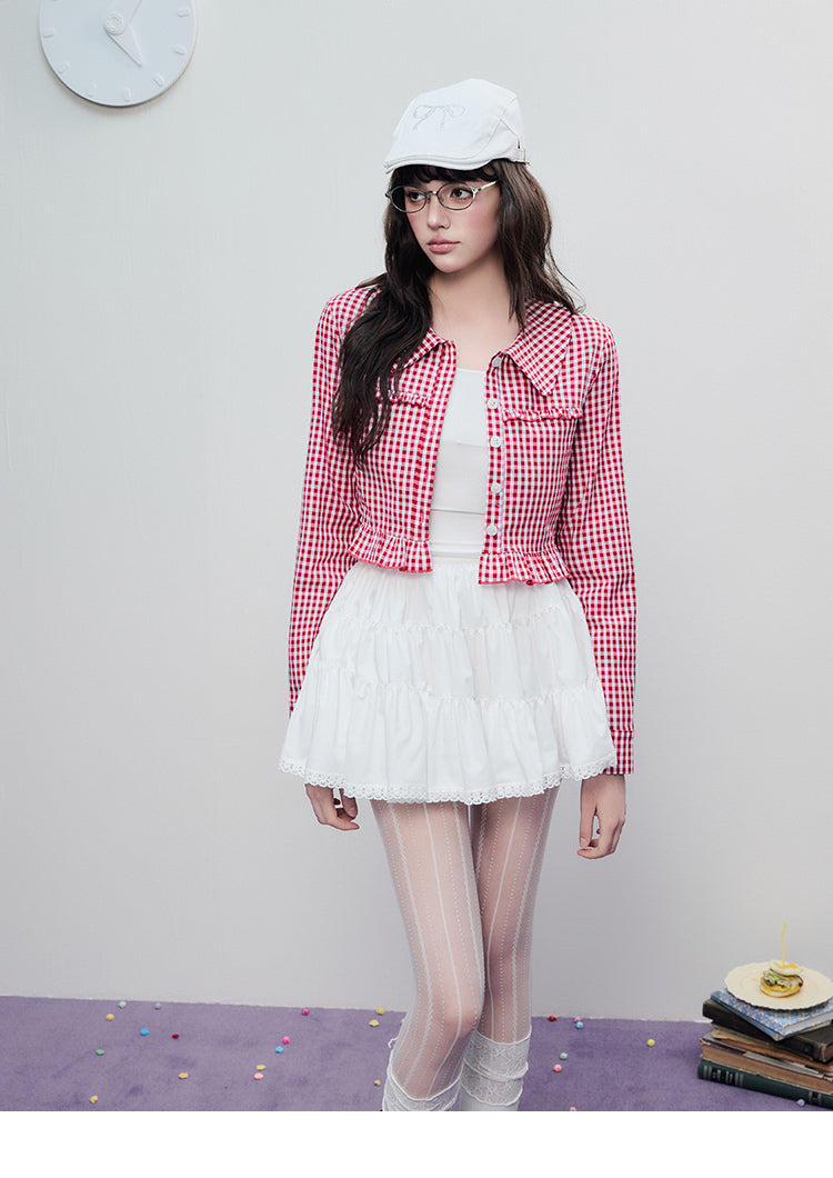 Gingham-Check Cropped Cotton Jacket