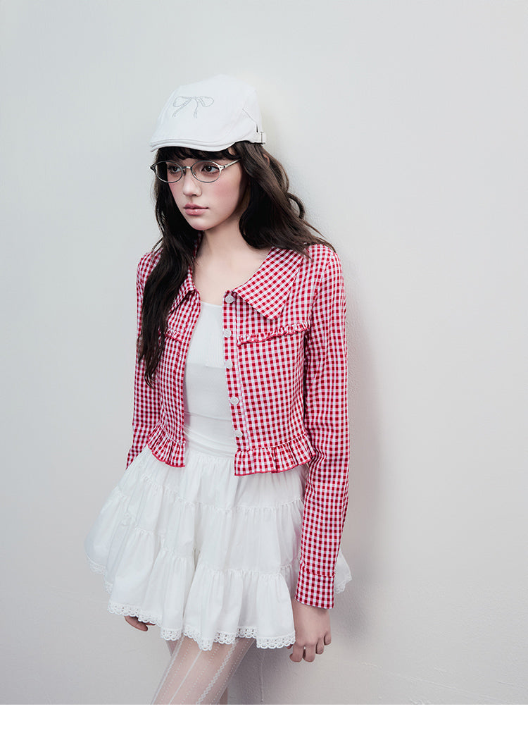 Gingham-Check Cropped Cotton Jacket