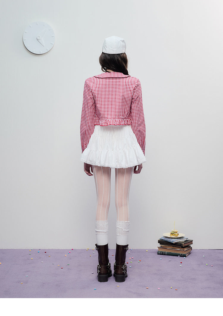 Gingham-Check Cropped Cotton Jacket
