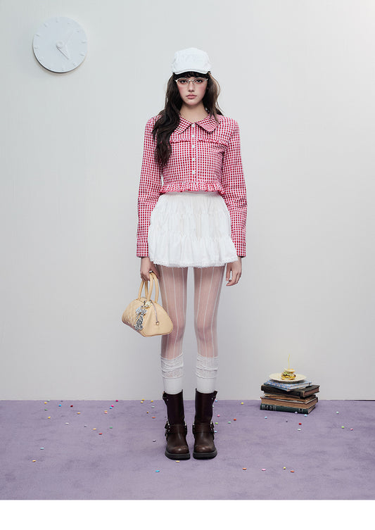 Gingham-Check Cropped Cotton Jacket