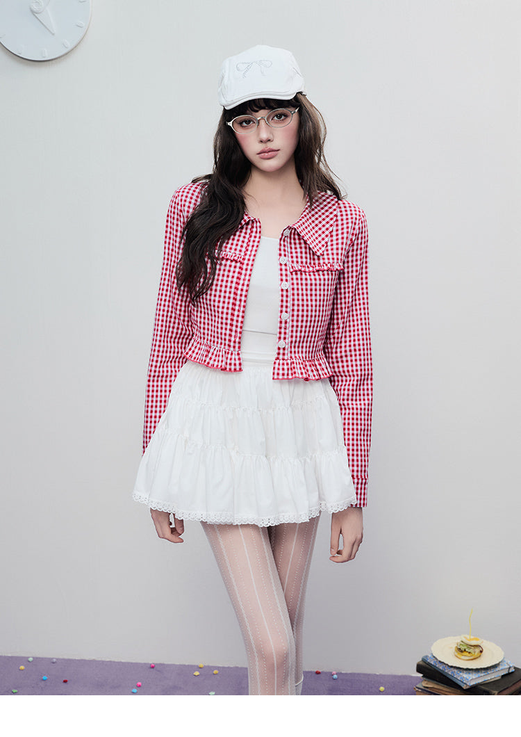 Gingham-Check Cropped Cotton Jacket