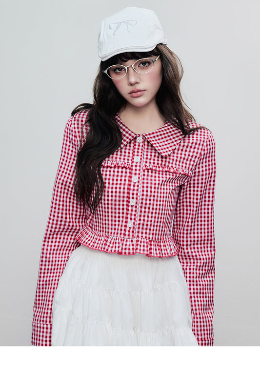 Gingham-Check Cropped Cotton Jacket