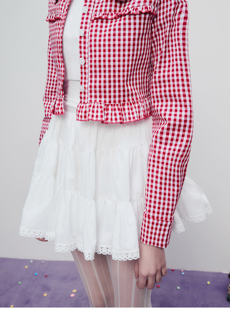 Gingham-Check Cropped Cotton Jacket