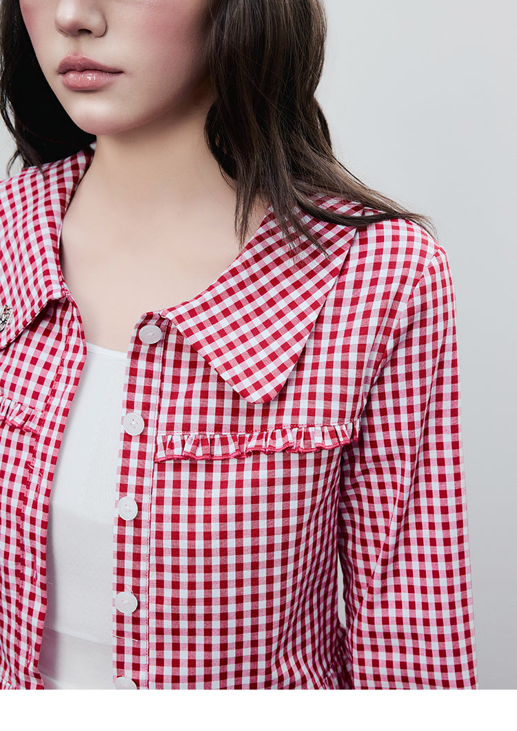 Gingham-Check Cropped Cotton Jacket