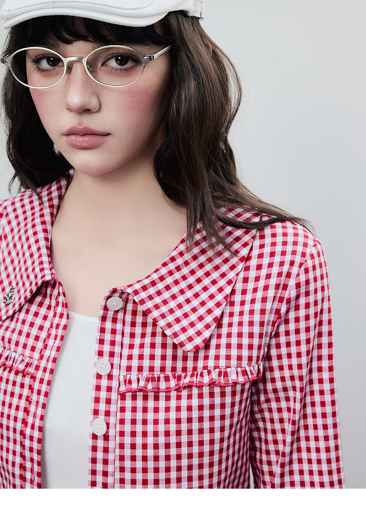 Gingham-Check Cropped Cotton Jacket