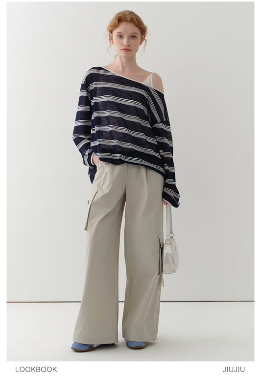 Asymmetric-Pocket Wide-Leg Cargo Pants