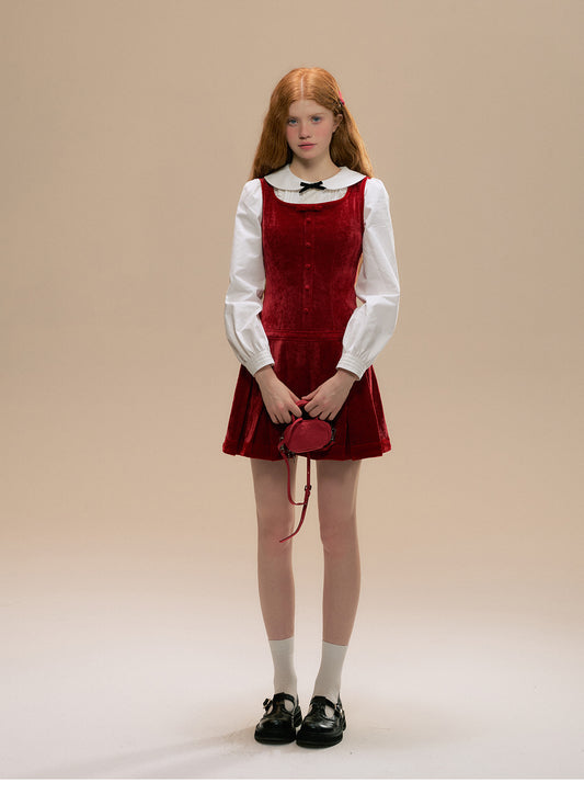 Sleeveless Velvet Pleated Mini Dress