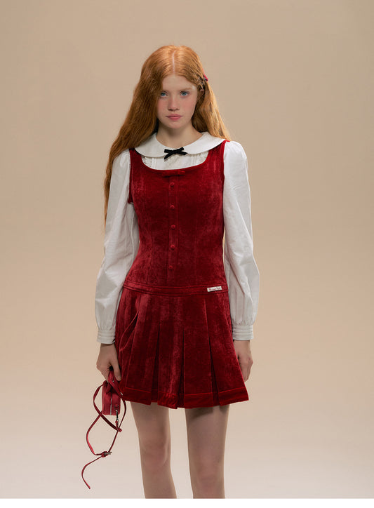 Sleeveless Velvet Pleated Mini Dress