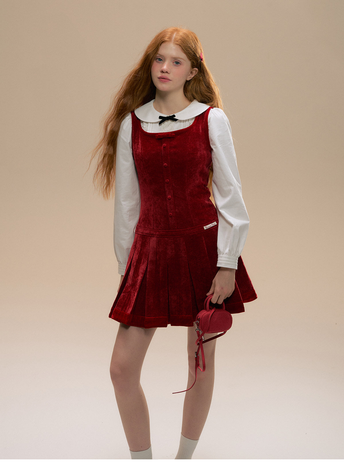 Sleeveless Velvet Pleated Mini Dress