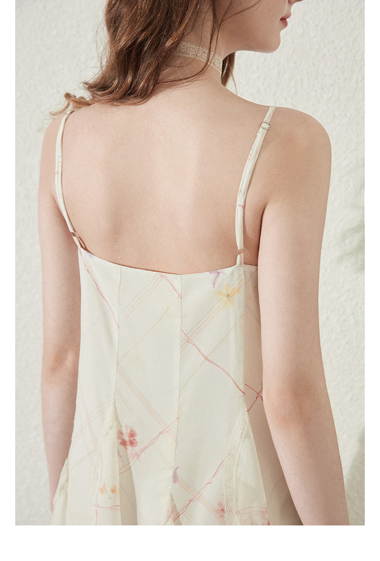Strapped Ruffle Dress With Grid Pattern And Floral Print