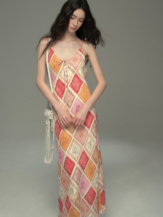 Boho Floral Slip Dress With Convertible Halter Strap