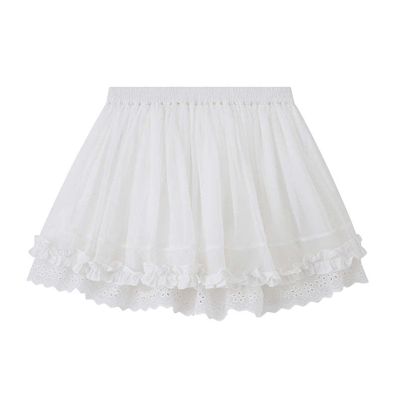 Voluminous Ruffled Skirt With Lace Trim