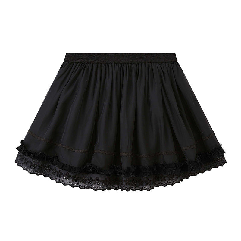 Voluminous Ruffled Skirt With Lace Trim
