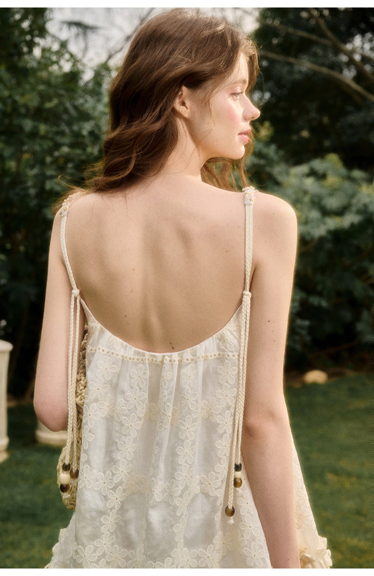 Floral Lace Babydoll Dress With Beaded Straps