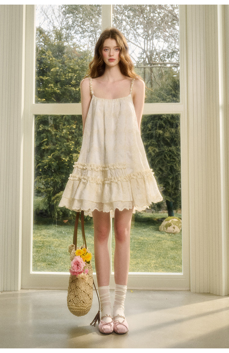 Floral Lace Babydoll Dress With Beaded Straps