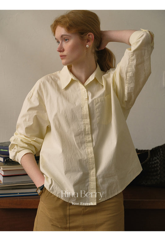 Classic Crisp Collared Cotton Shirt With Curved Hem