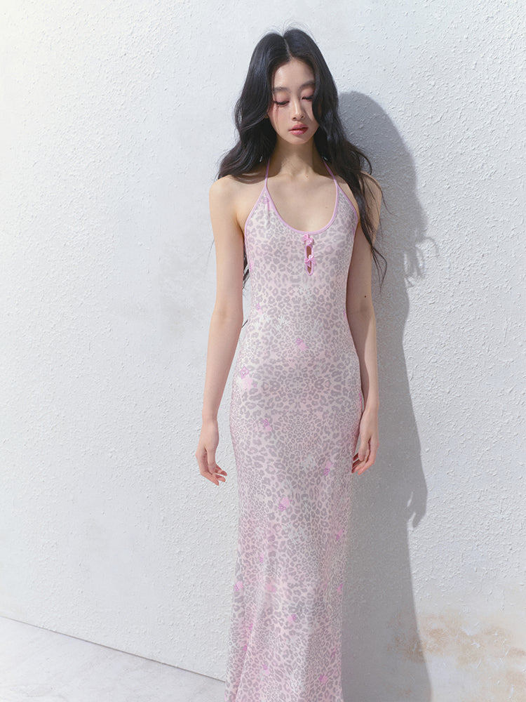 Leopard Print Halter Dress With Cut-Out Detail