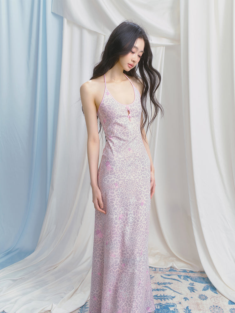 Leopard Print Halter Dress With Cut-Out Detail