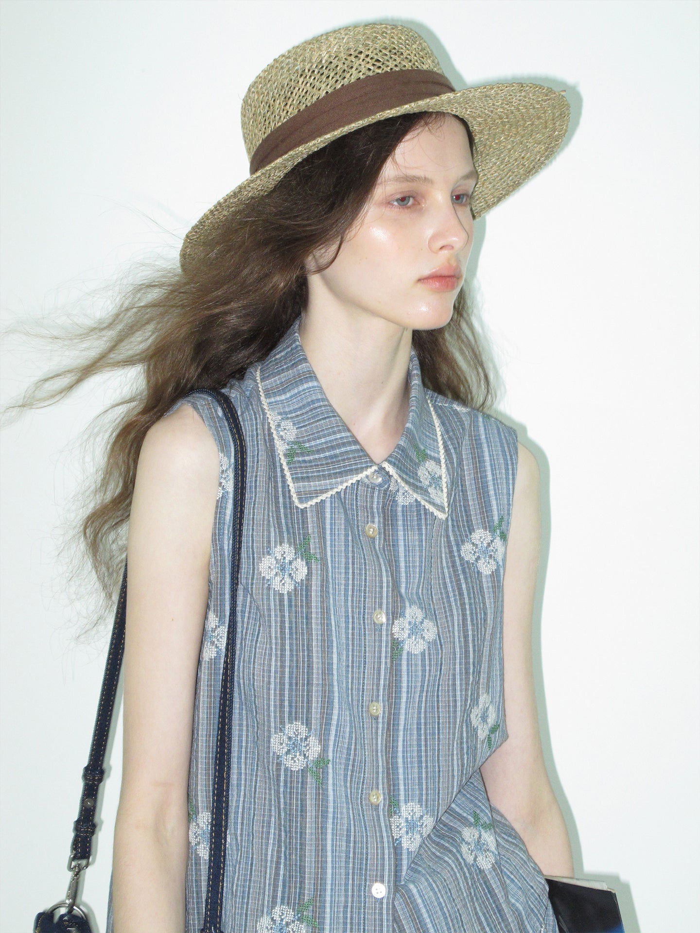 Floral Embroidered Striped Shirt & Bubble Skort