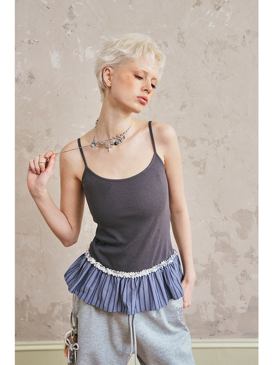 Contrast Sequined Striped Hem Camisole Top
