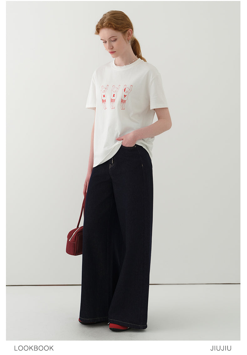 Line Art Cotton Print T-Shirt