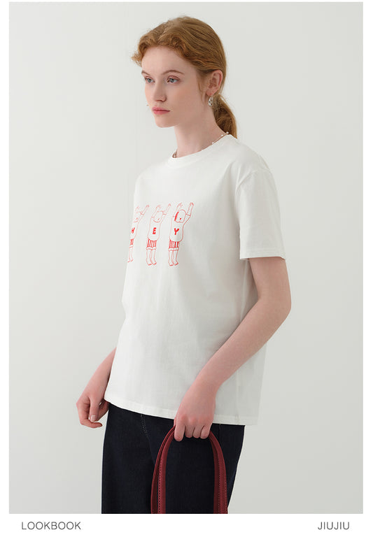 Line Art Cotton Print T-Shirt
