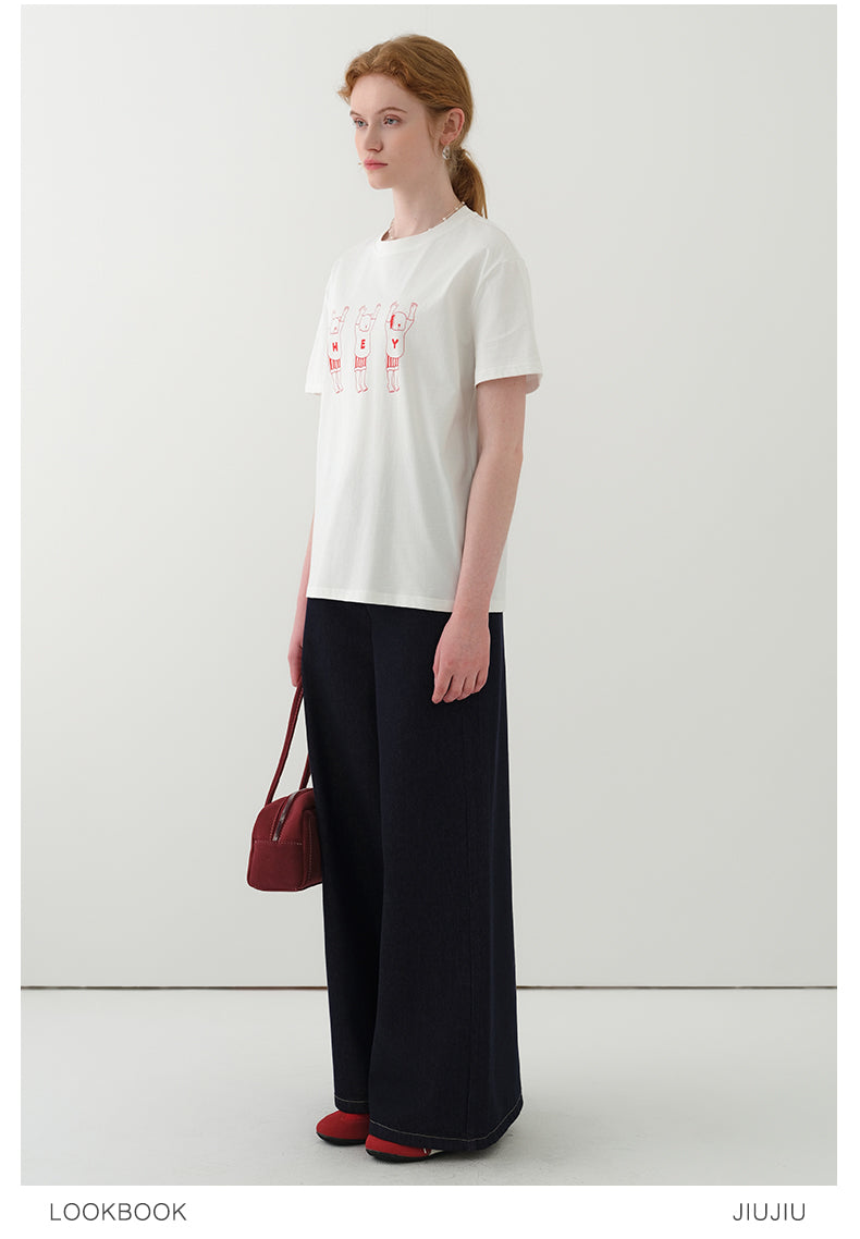 Line Art Cotton Print T-Shirt