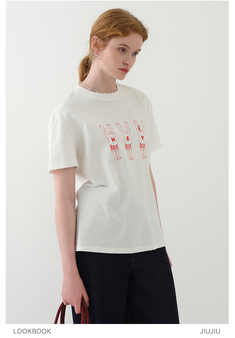 Line Art Cotton Print T-Shirt