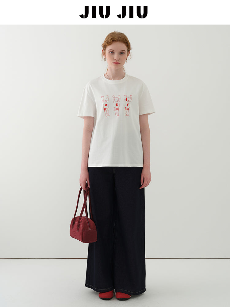 Line Art Cotton Print T-Shirt