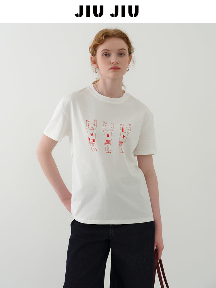 Line Art Cotton Print T-Shirt