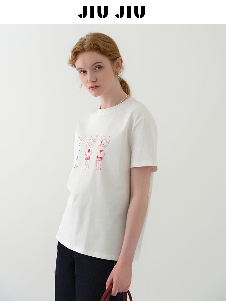 Line Art Cotton Print T-Shirt