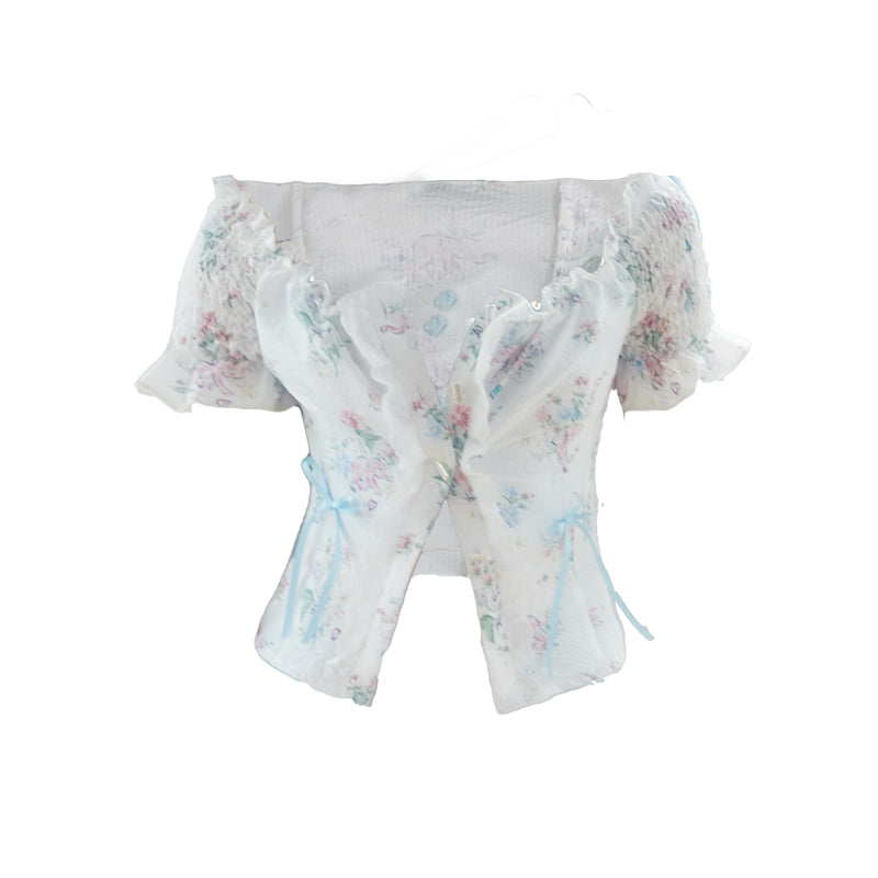 Floral Elephant Print Blouse With Baroque Pearl Buttons